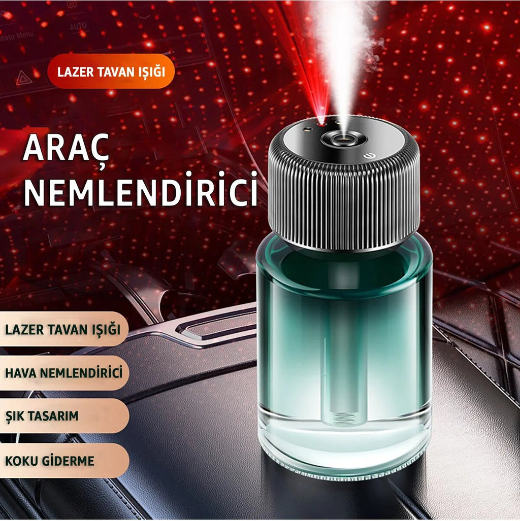 Araç İçi Hava Nemlendirici ve Difüzör– Aromaterapi, Yıldız Tavan Yansıtma, Taşınabilir Şarjlı
